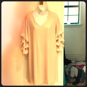 🐷NWOT LightPink Ruffle Midi Dress Sz LG🐷